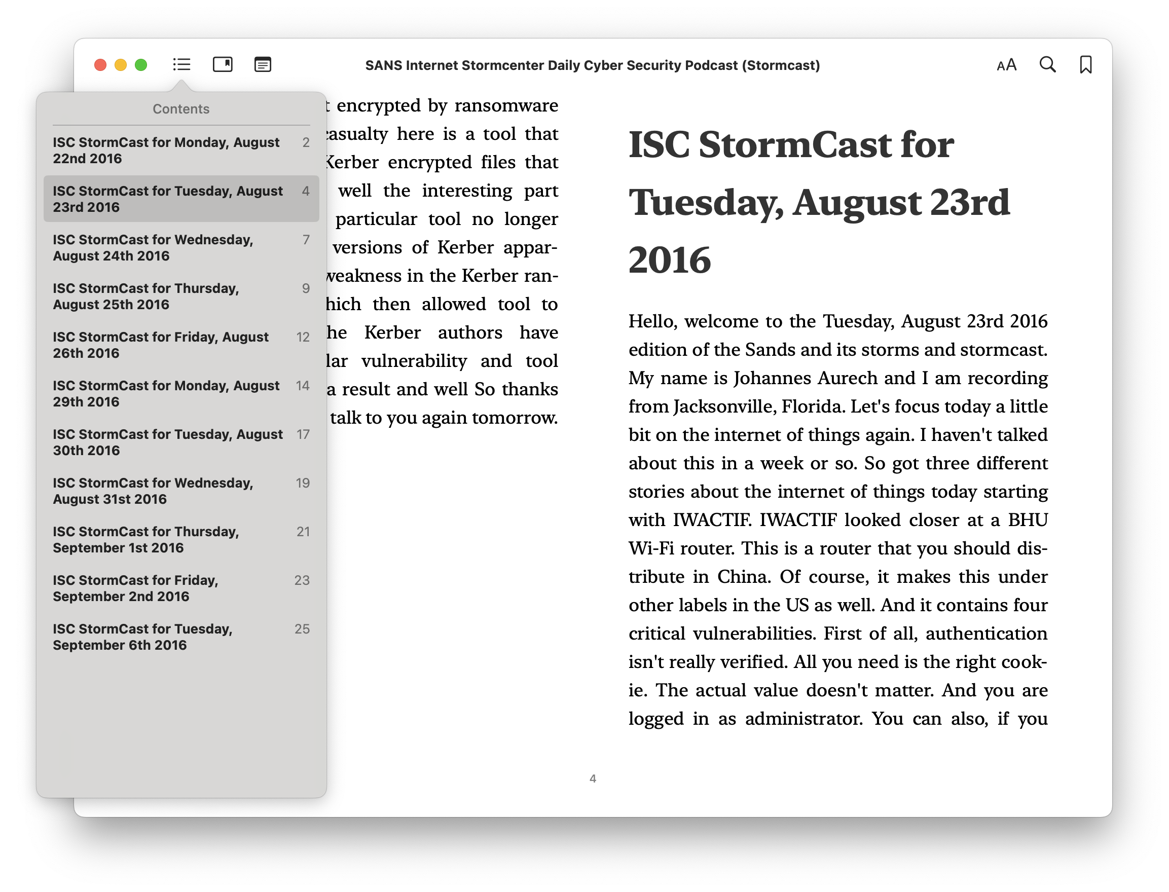 Podcast episode open as a beautifully formatted eBook